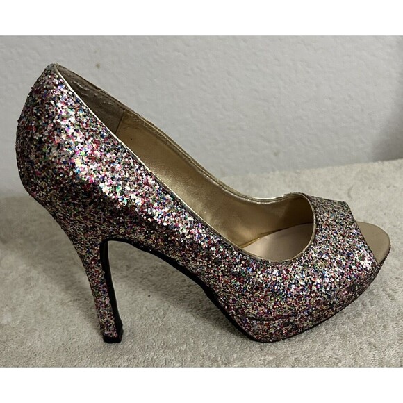 Candies Womens Size 7 1/2 M Cayunnis Multi-Color  Glitter Peep Toe Stilettos - Picture 11 of 13